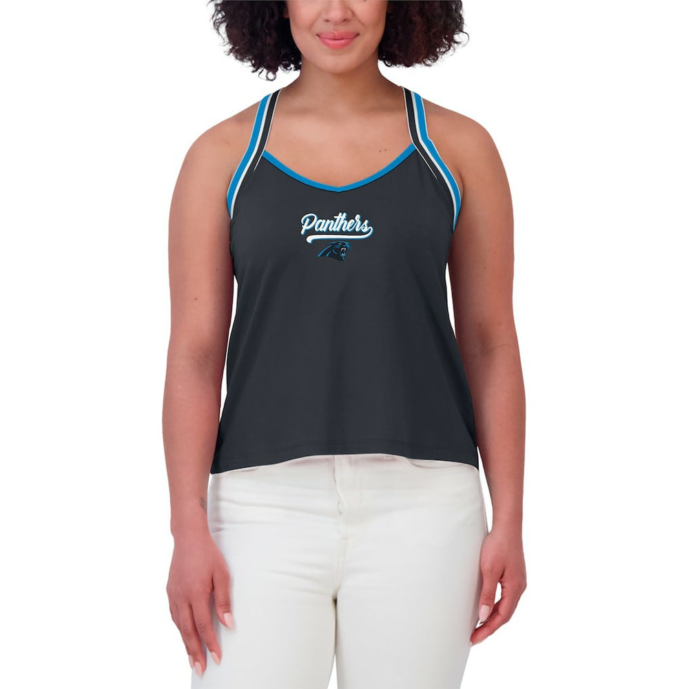 Carolina Panthers WEAR by Erin Andrews Women's Cross Strap Tri-Blend Tank Top Black | NFL