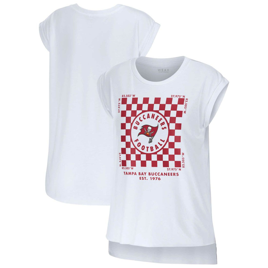 Tampa Bay Buccaneers WEAR by Erin Andrews Women's Checker Muscle Tank Top White | NFL