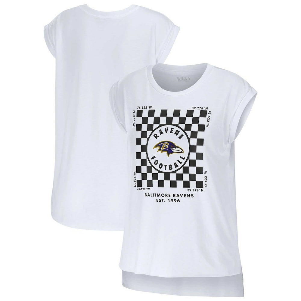 Baltimore Ravens WEAR by Erin Andrews Women's Checker Muscle Tank Top White | NFL