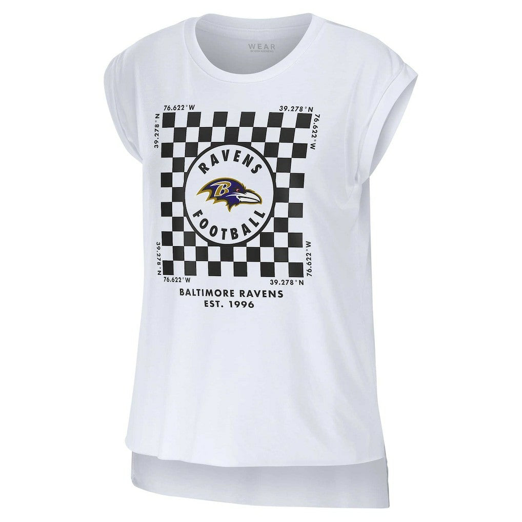 Baltimore Ravens WEAR by Erin Andrews Women's Checker Muscle Tank Top White | NFL