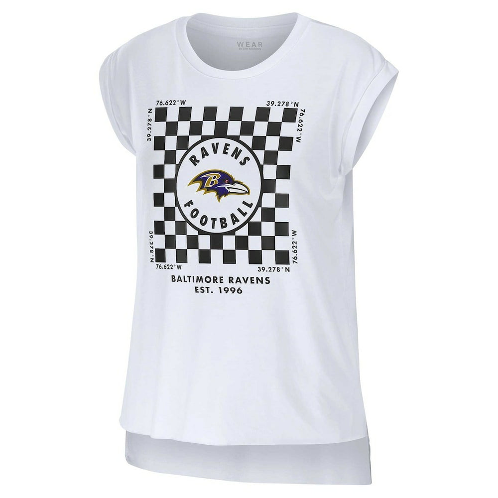 Baltimore Ravens WEAR by Erin Andrews Women's Checker Muscle Tank Top White | NFL