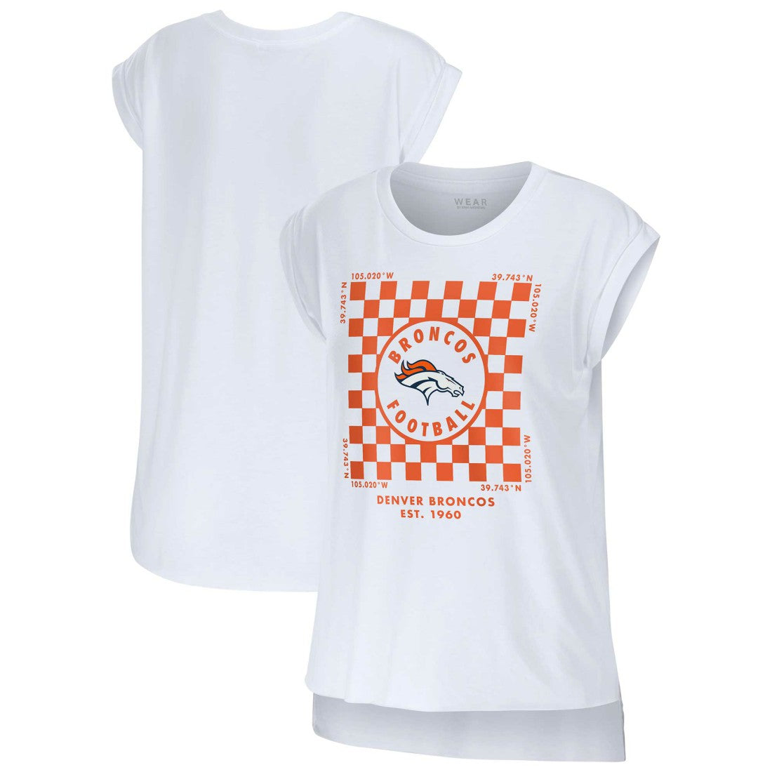 Denver Broncos WEAR by Erin Andrews Women's Checker Muscle Tank Top White | NFL