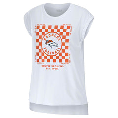 Denver Broncos WEAR by Erin Andrews Women's Checker Muscle Tank Top White | NFL