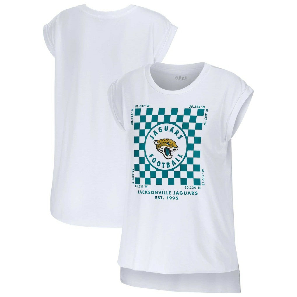 Jacksonville Jaguars WEAR by Erin Andrews Women's Checker Muscle Tank Top White | NFL