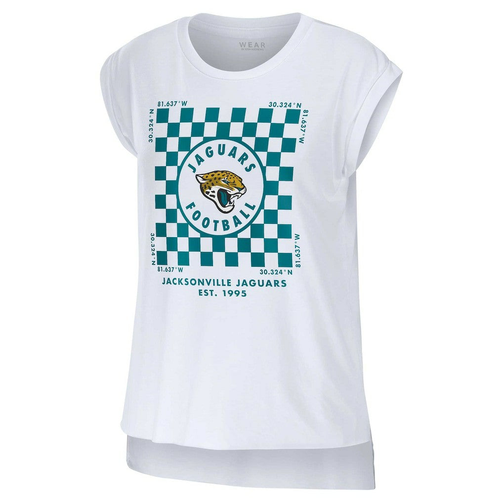Jacksonville Jaguars WEAR by Erin Andrews Women's Checker Muscle Tank Top White | NFL
