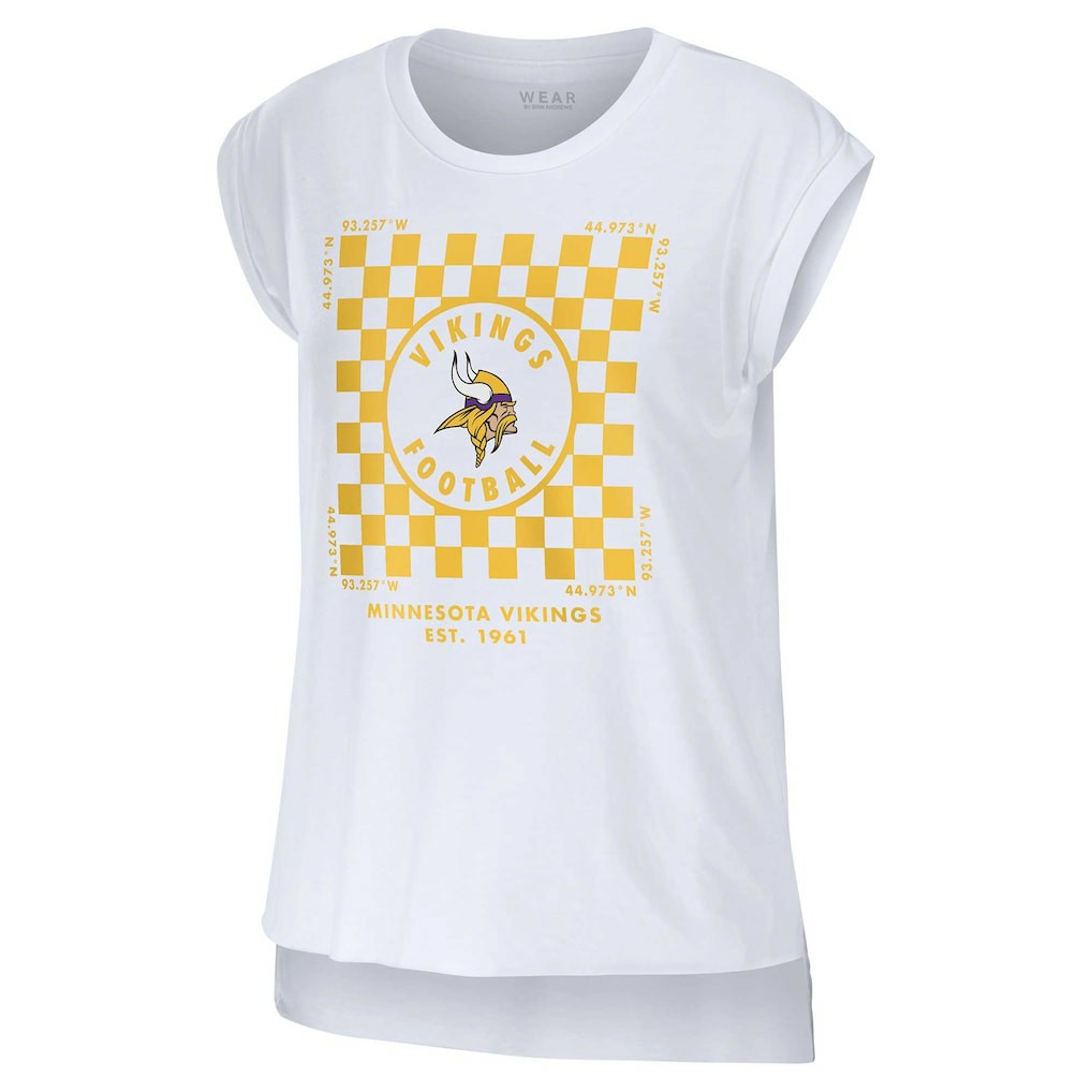 Minnesota Vikings WEAR by Erin Andrews Women's Checker Muscle Tank Top White | NFL