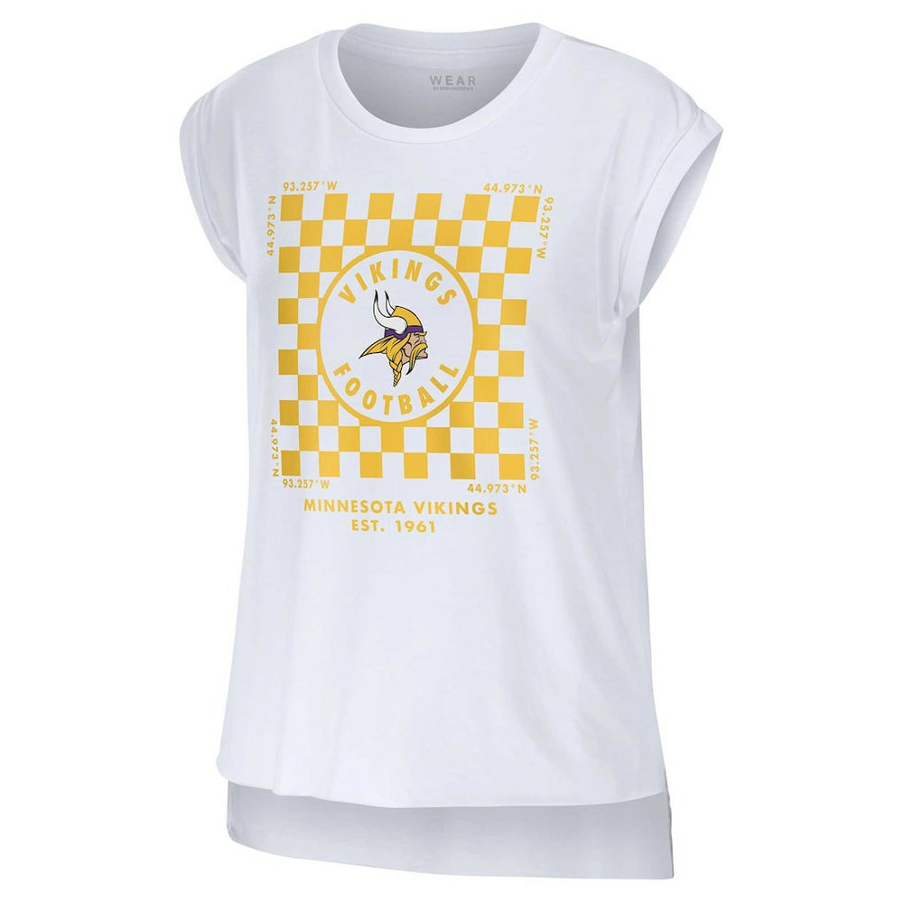 Minnesota Vikings WEAR by Erin Andrews Women's Checker Muscle Tank Top White | NFL