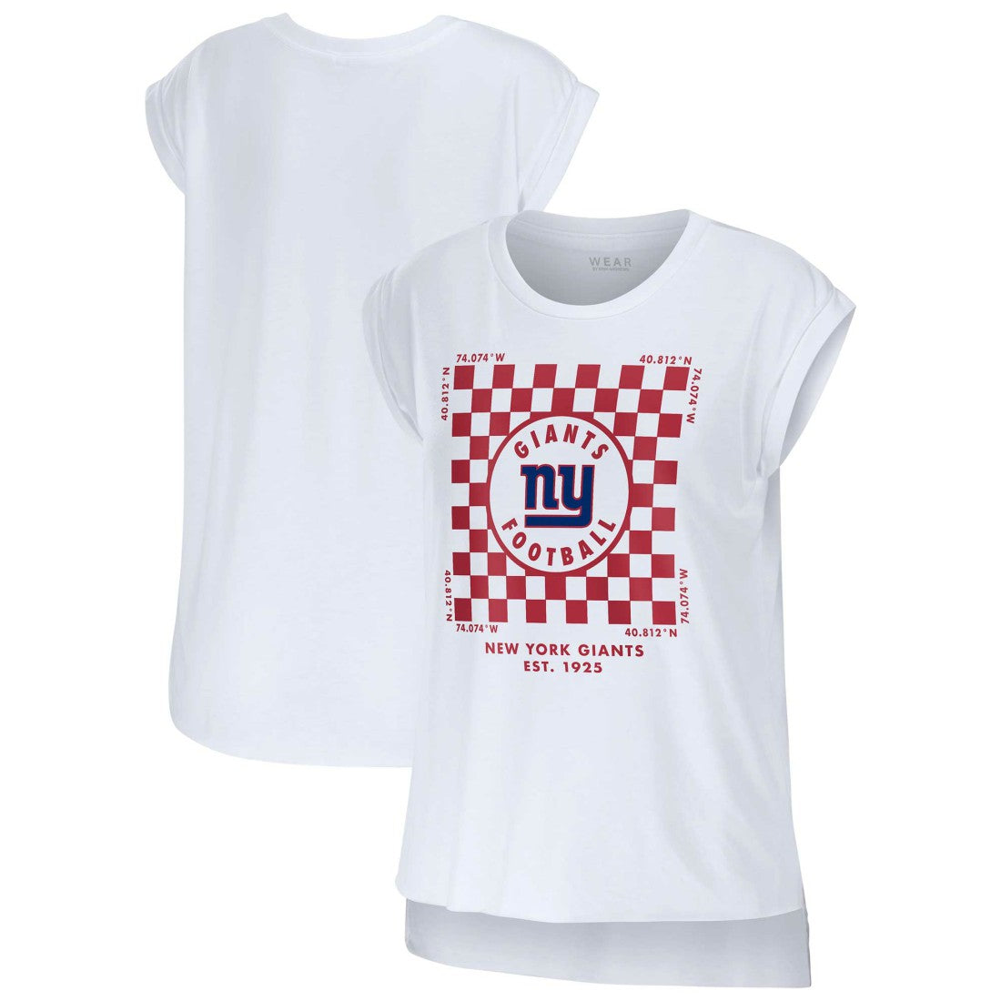 New York Giants WEAR by Erin Andrews Women's Checker Muscle Tank Top White | NFL