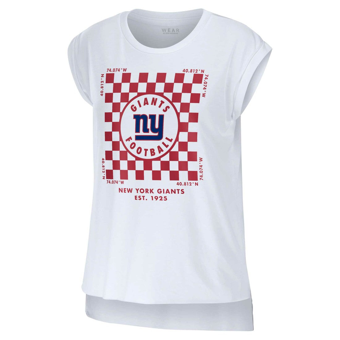 New York Giants WEAR by Erin Andrews Women's Checker Muscle Tank Top White | NFL