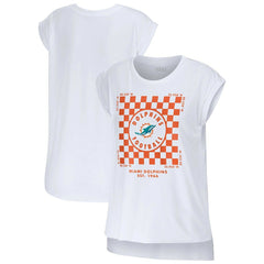 Miami Dolphins WEAR by Erin Andrews Women's Checker Muscle Tank Top White | NFL