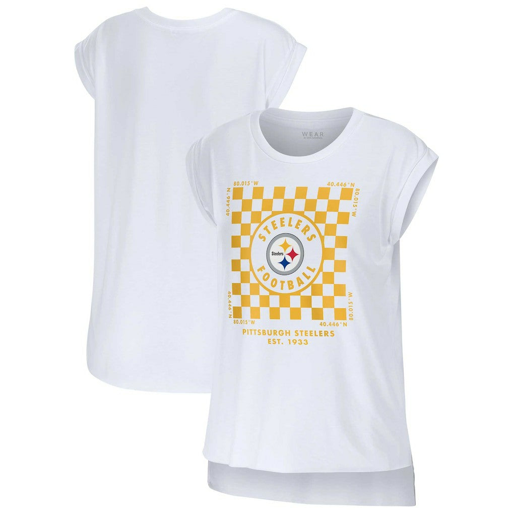 Pittsburgh Steelers WEAR by Erin Andrews Women's Checker Muscle Tank Top White | NFL