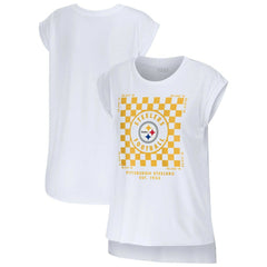 Pittsburgh Steelers WEAR by Erin Andrews Women's Checker Muscle Tank Top White | NFL