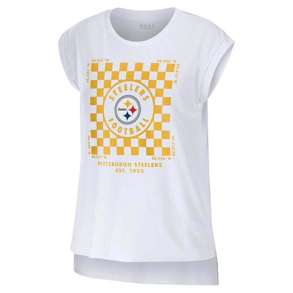 Pittsburgh Steelers WEAR by Erin Andrews Women's Checker Muscle Tank Top White | NFL