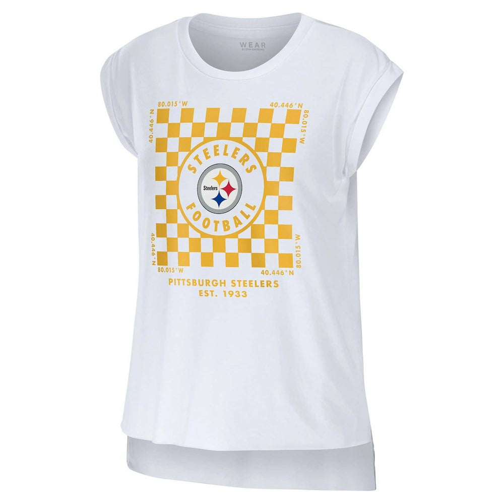 Pittsburgh Steelers WEAR by Erin Andrews Women's Checker Muscle Tank Top White | NFL