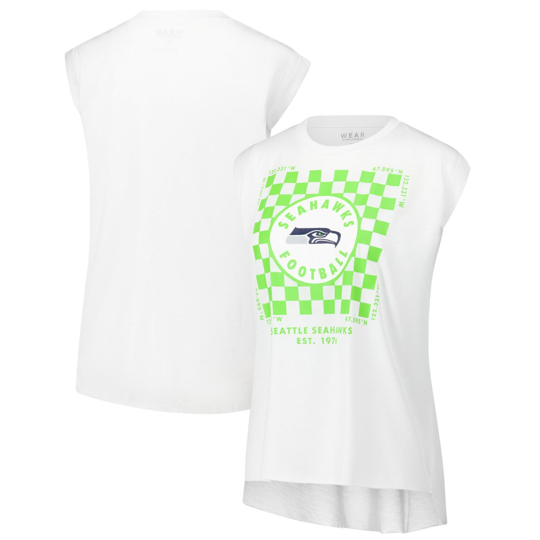 Seattle Seahawks WEAR by Erin Andrews Women's Checker Muscle Tank Top White | NFL