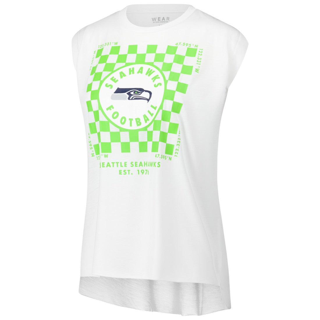 Seattle Seahawks WEAR by Erin Andrews Women's Checker Muscle Tank Top White | NFL