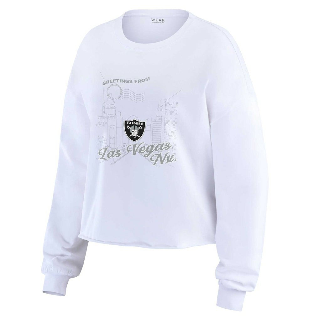 Las Vegas Raiders WEAR by Erin Andrews Women's Postcard Cropped Long Sleeve Top White | NFL