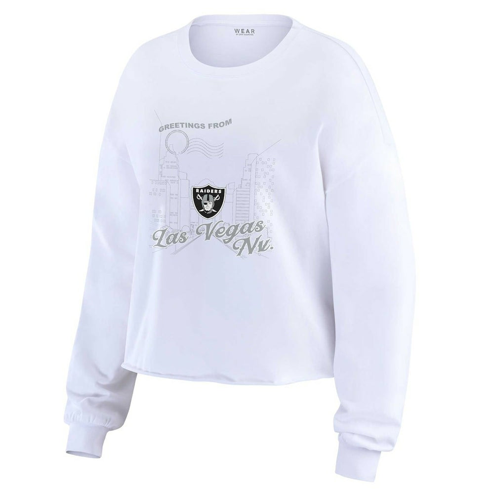 Las Vegas Raiders WEAR by Erin Andrews Women's Postcard Cropped Long Sleeve Top White | NFL