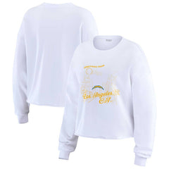 Los Angeles Chargers WEAR by Erin Andrews Women's Postcard Cropped Long Sleeve Top White | NFL