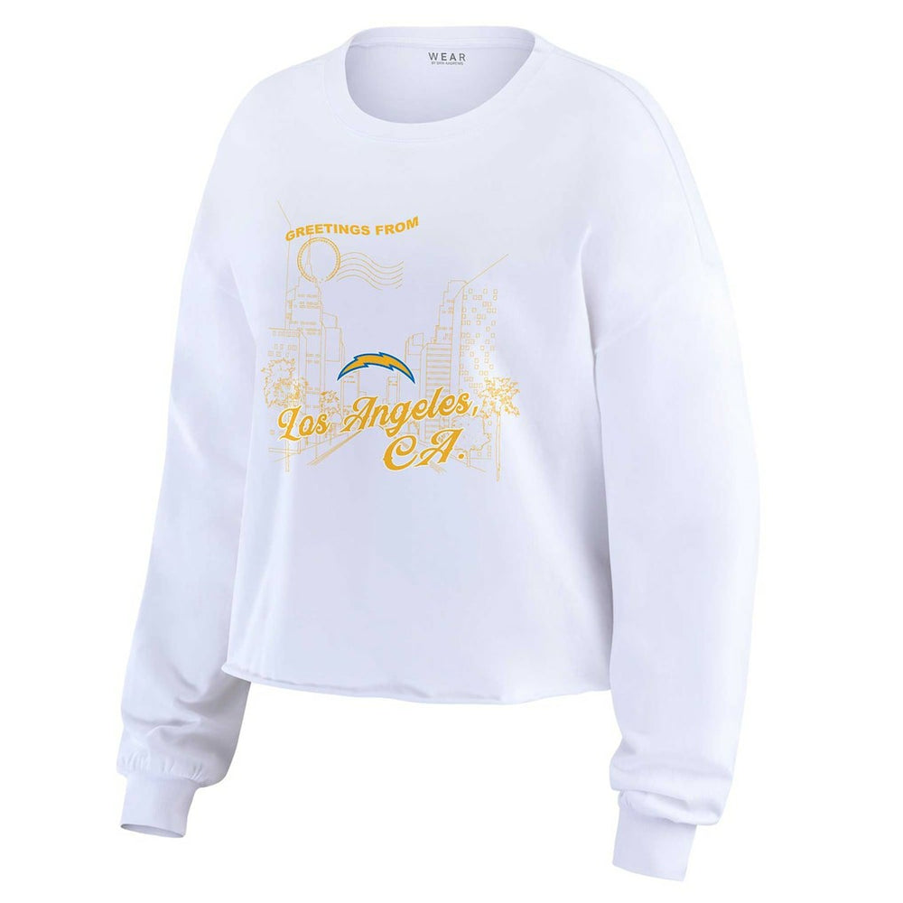 Los Angeles Chargers WEAR by Erin Andrews Women's Postcard Cropped Long Sleeve Top White | NFL