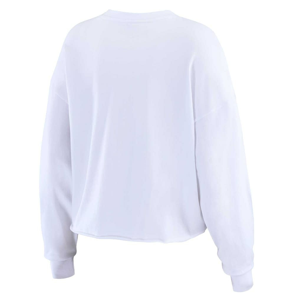Los Angeles Chargers WEAR by Erin Andrews Women's Postcard Cropped Long Sleeve Top White | NFL