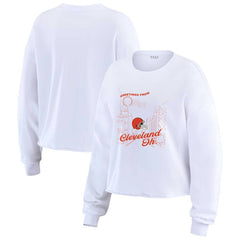 Cleveland Browns WEAR by Erin Andrews Women's Postcard Cropped Long Sleeve Top White | NFL