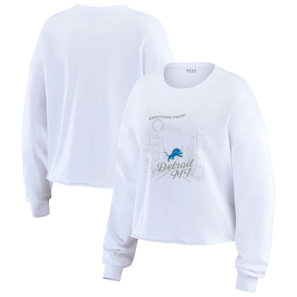 Detroit Lions WEAR by Erin Andrews Women's Postcard Cropped Long Sleeve Top White | NFL