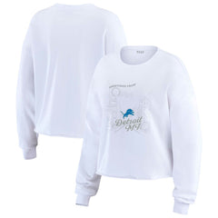 Detroit Lions WEAR by Erin Andrews Women's Postcard Cropped Long Sleeve Top White | NFL