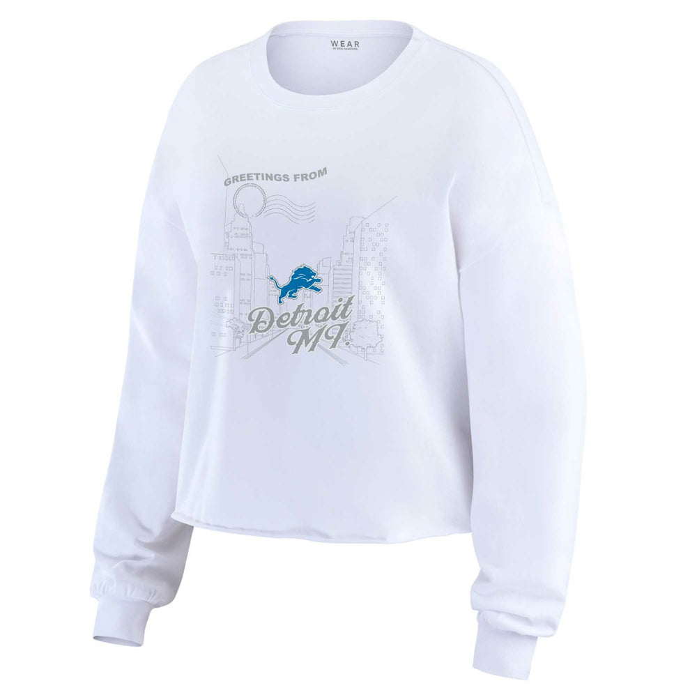 Detroit Lions WEAR by Erin Andrews Women's Postcard Cropped Long Sleeve Top White | NFL