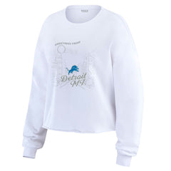 Detroit Lions WEAR by Erin Andrews Women's Postcard Cropped Long Sleeve Top White | NFL