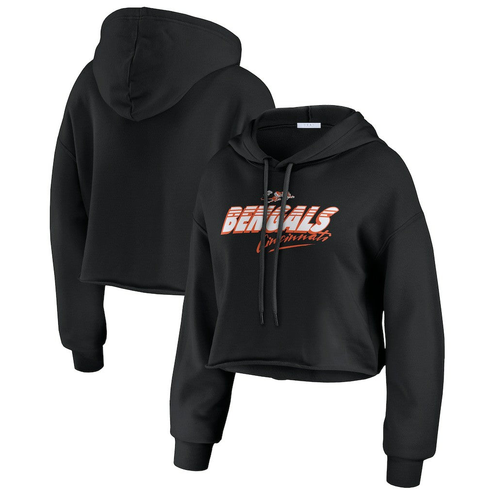 Cincinnati Bengals WEAR by Erin Andrews Women's Prime Cropped Pullover Hoodie Black | NFL
