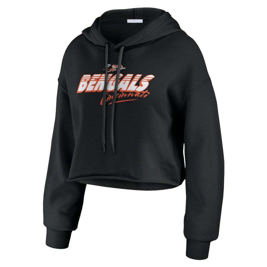 Cincinnati Bengals WEAR by Erin Andrews Women's Prime Cropped Pullover Hoodie Black | NFL