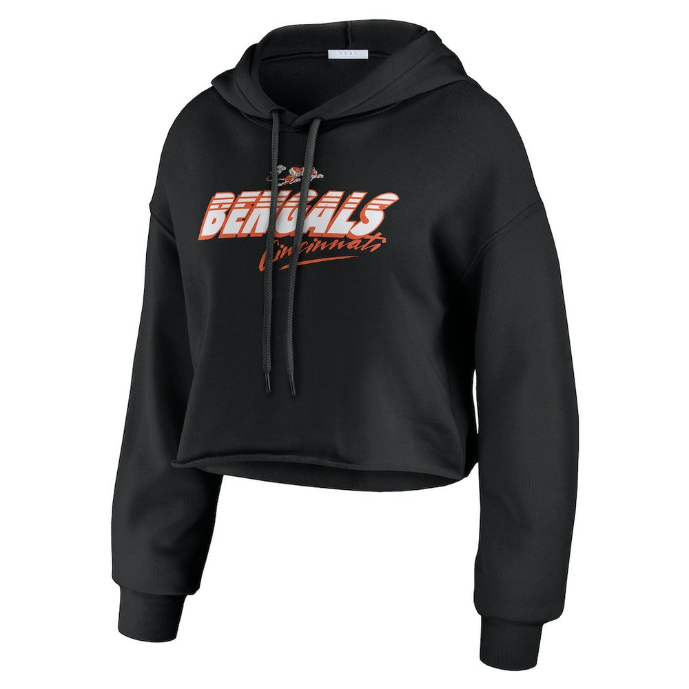 Cincinnati Bengals WEAR by Erin Andrews Women's Prime Cropped Pullover Hoodie Black | NFL