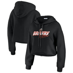Cleveland Browns WEAR by Erin Andrews Women's Prime Cropped Pullover Hoodie Black | NFL