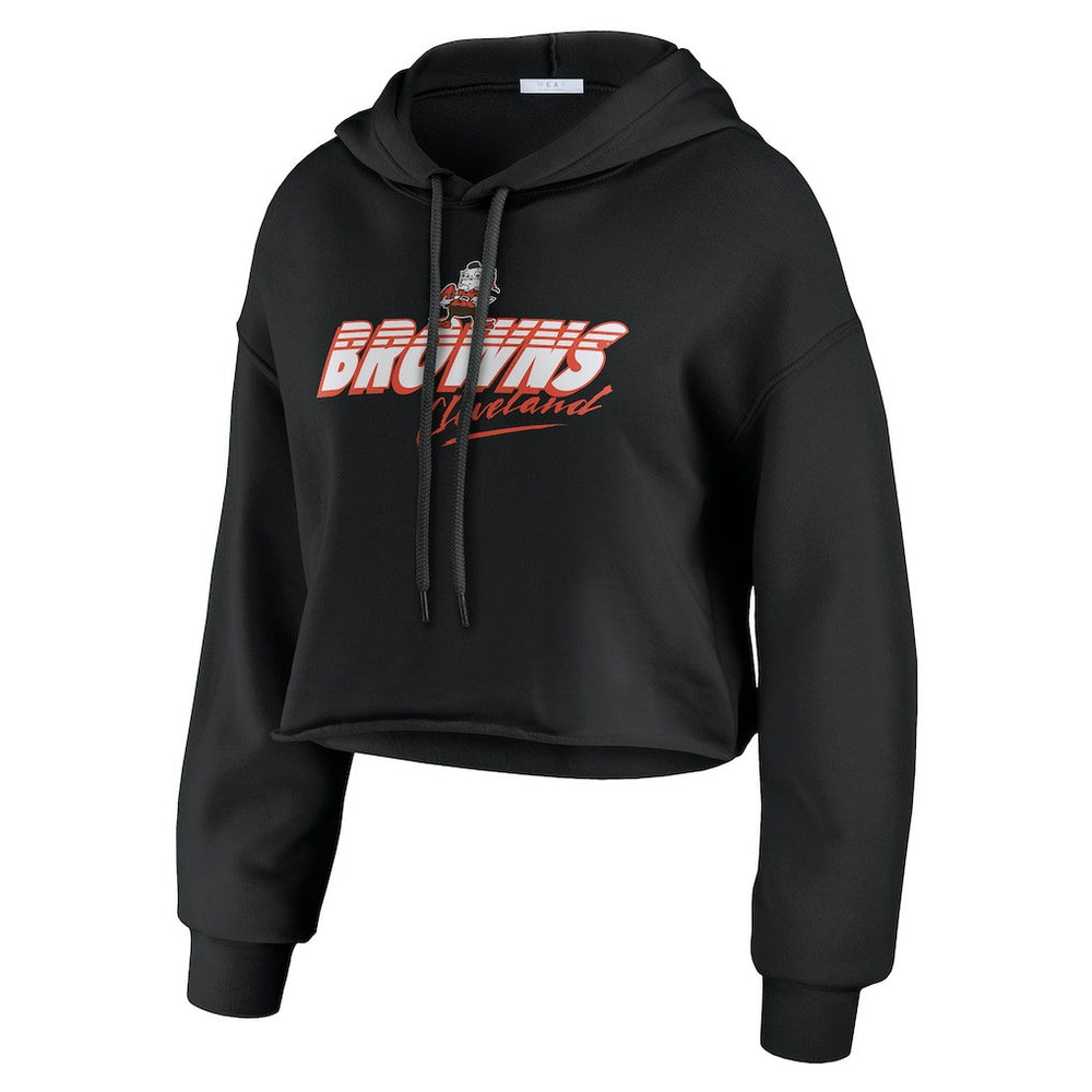 Cleveland Browns WEAR by Erin Andrews Women's Prime Cropped Pullover Hoodie Black | NFL