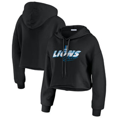 Detroit Lions WEAR by Erin Andrews Women's Prime Cropped Pullover Hoodie Black | NFL