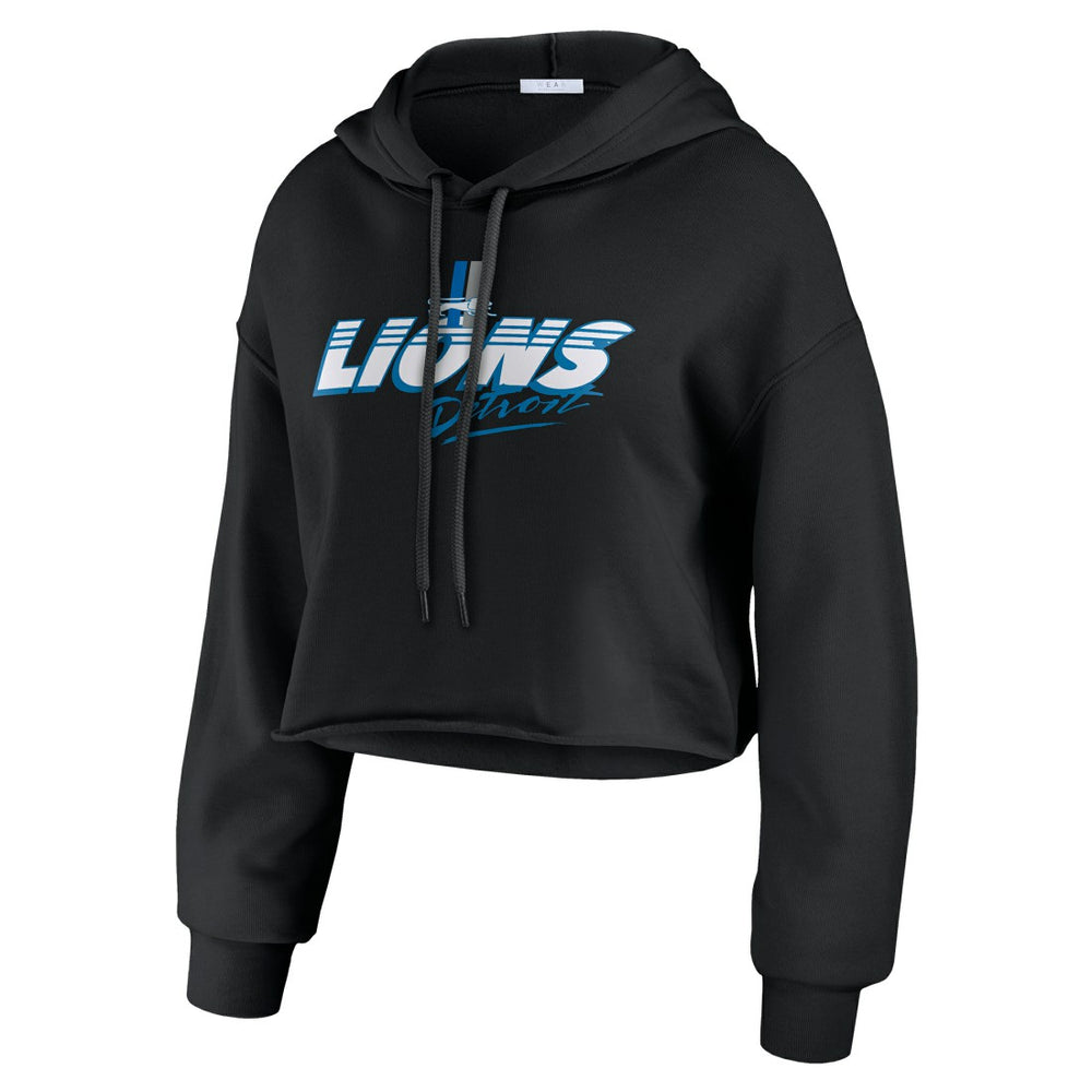 Detroit Lions WEAR by Erin Andrews Women's Prime Cropped Pullover Hoodie Black | NFL