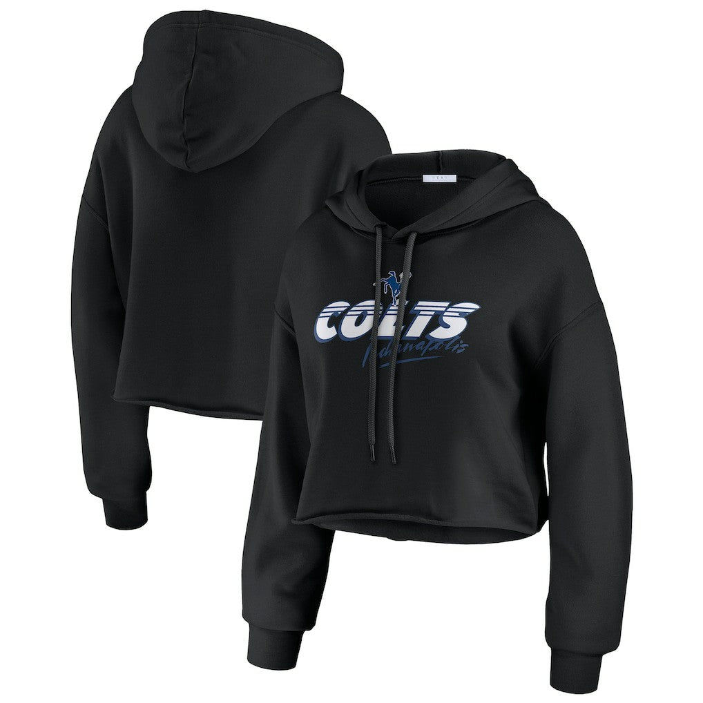 Indianapolis Colts WEAR by Erin Andrews Women's Prime Cropped Pullover Hoodie Black | NFL