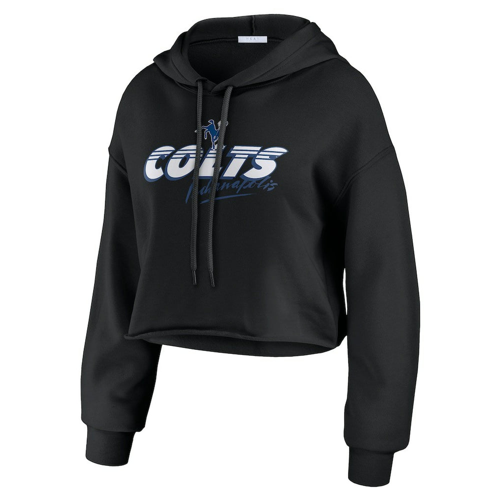 Indianapolis Colts WEAR by Erin Andrews Women's Prime Cropped Pullover Hoodie Black | NFL