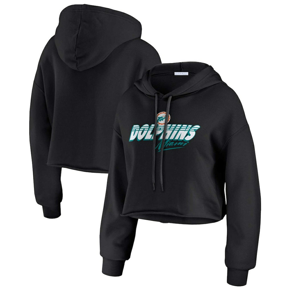Miami Dolphins WEAR by Erin Andrews Women's Prime Cropped Pullover Hoodie Black | NFL