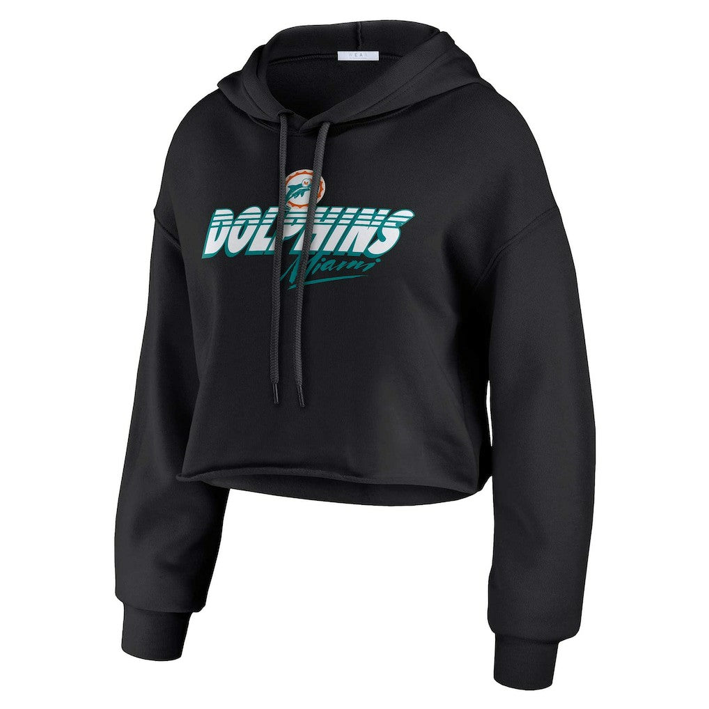 Miami Dolphins WEAR by Erin Andrews Women's Prime Cropped Pullover Hoodie Black | NFL