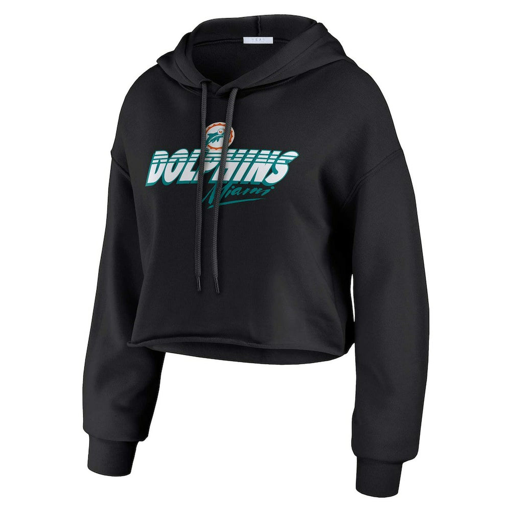 Miami Dolphins WEAR by Erin Andrews Women's Prime Cropped Pullover Hoodie Black | NFL
