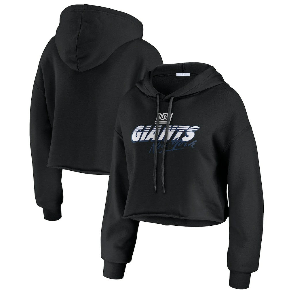 New York Giants WEAR by Erin Andrews Women's Prime Cropped Pullover Hoodie Black | NFL
