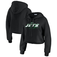 New York Jets WEAR by Erin Andrews Women's Prime Cropped Pullover Hoodie Black | NFL