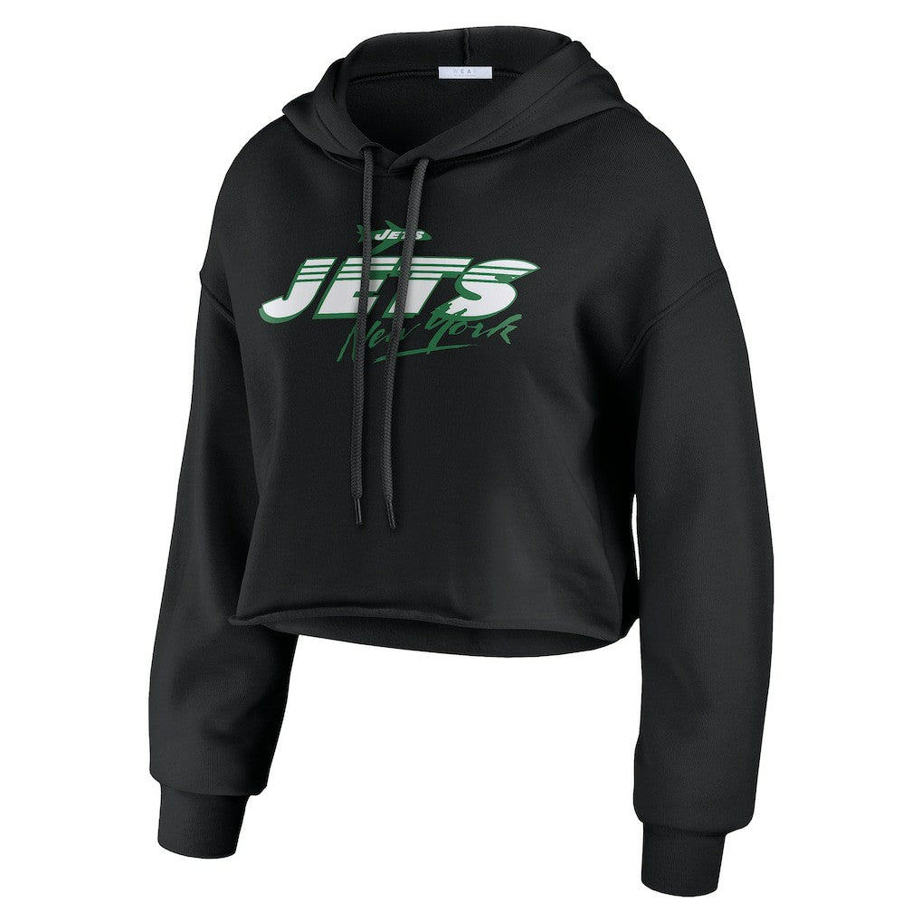 New York Jets WEAR by Erin Andrews Women's Prime Cropped Pullover Hoodie Black | NFL