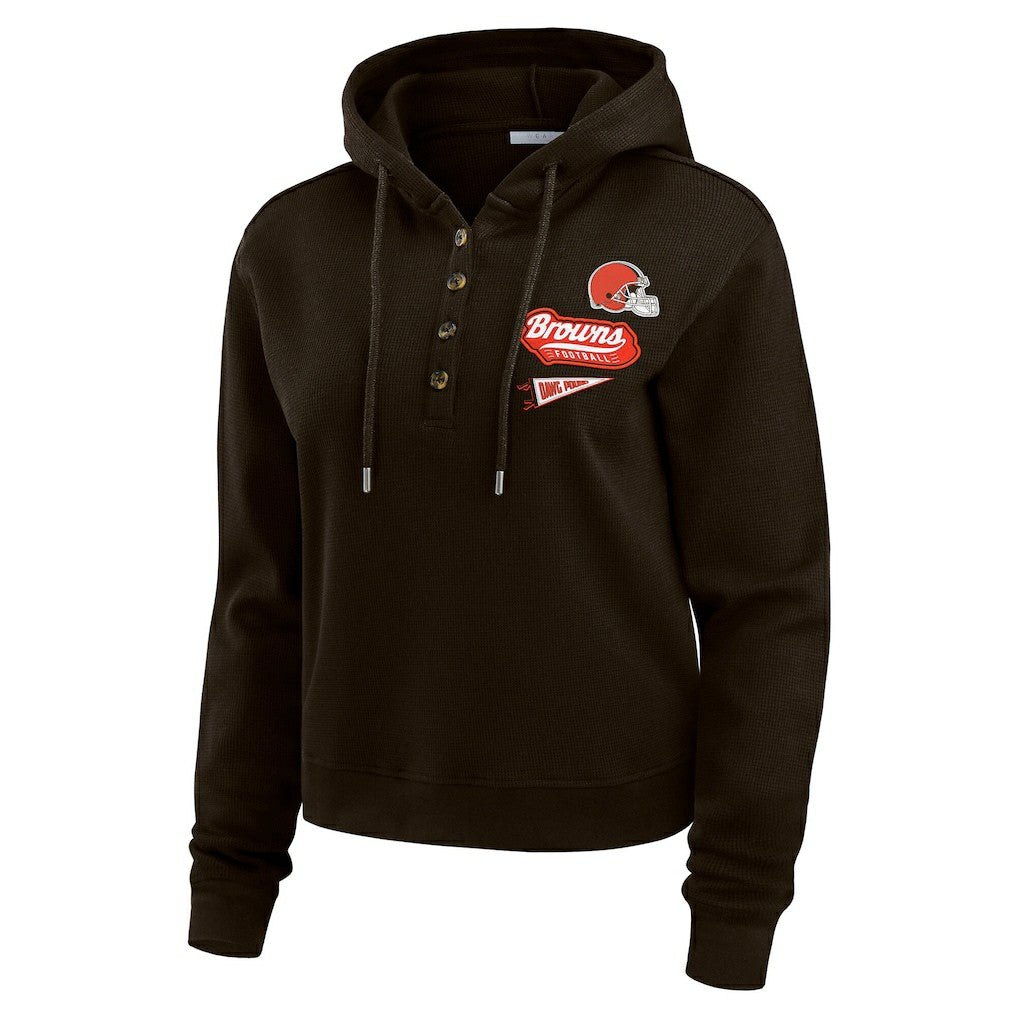 Cleveland Browns WEAR by Erin Andrews Women's Waffle-Knit Pullover Hoodie Brown | NFL