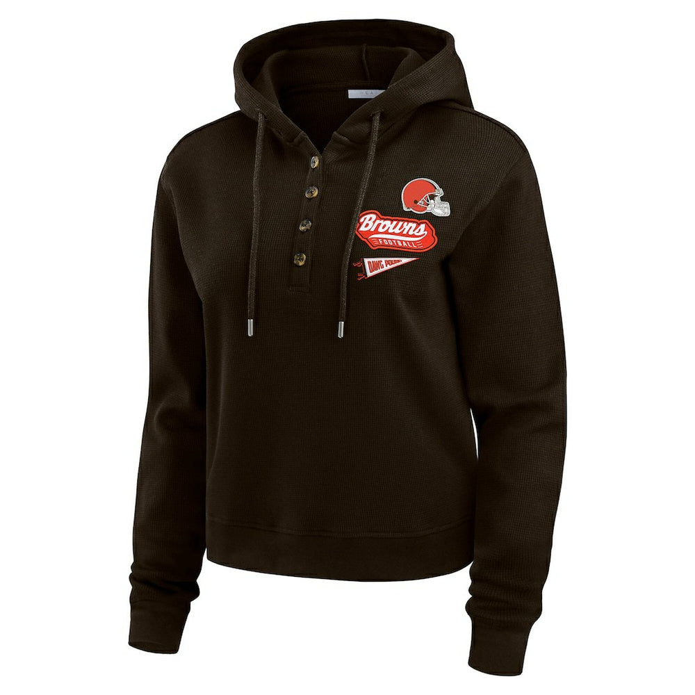 Cleveland Browns WEAR by Erin Andrews Women's Waffle-Knit Pullover Hoodie Brown | NFL