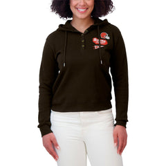 Cleveland Browns WEAR by Erin Andrews Women's Waffle-Knit Pullover Hoodie Brown | NFL
