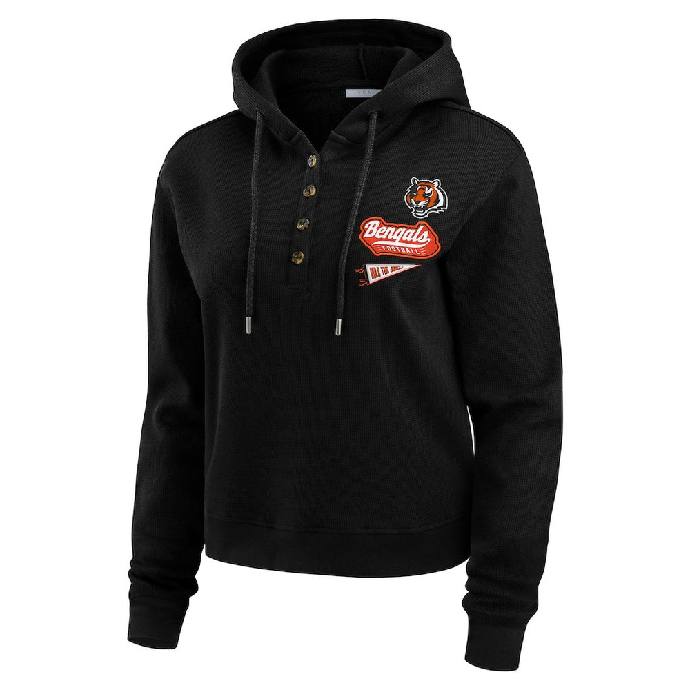 Cincinnati Bengals WEAR by Erin Andrews Women's Waffle-Knit Pullover Hoodie Black | NFL