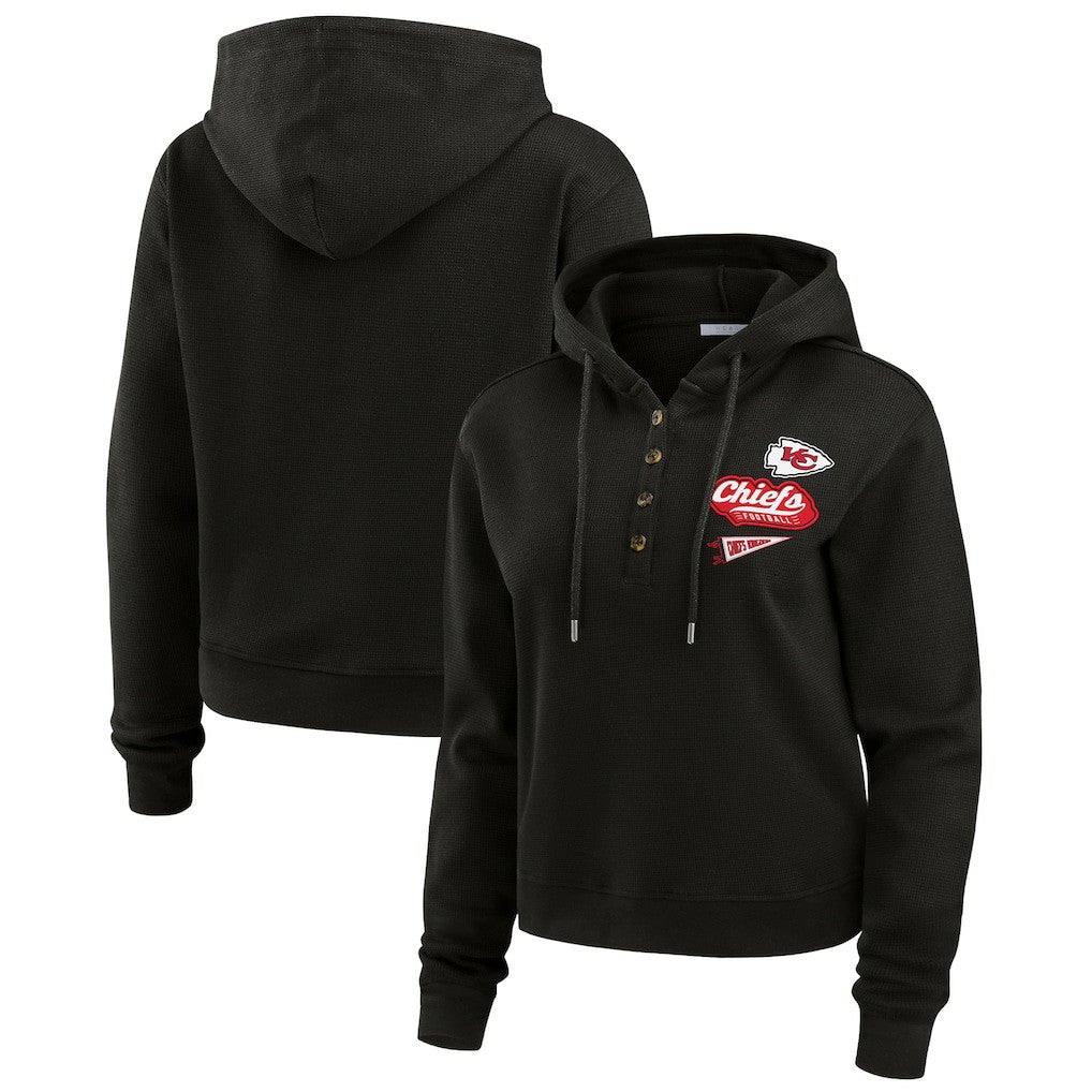 Kansas City Chiefs WEAR by Erin Andrews Women's Waffle-Knit Pullover Hoodie Black | NFL